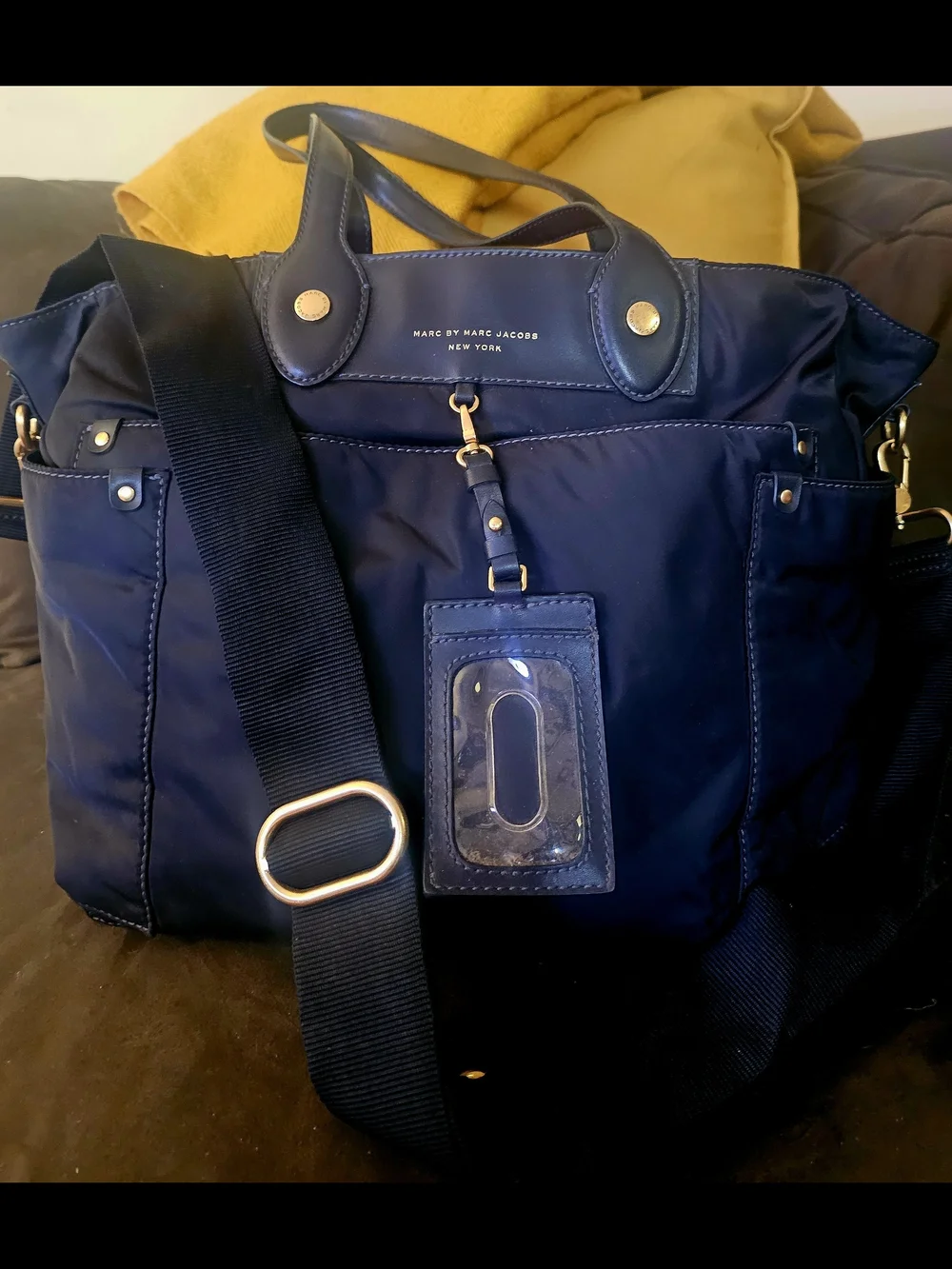 Marc by Marc Jacobs Navy Messenger Tote with Gold Accents